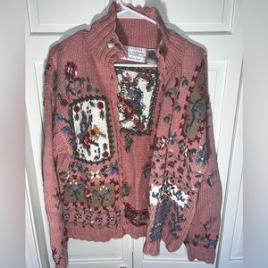 Vintage Hand Knitted Portraits Floral Cardigan